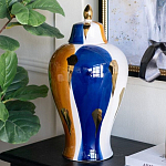 Ваза с крышкой и мазками синего и золого цвета на белом фоне Chinoiserie Ceramics варинант исполнения - 3 | Loft Concept в Саратове