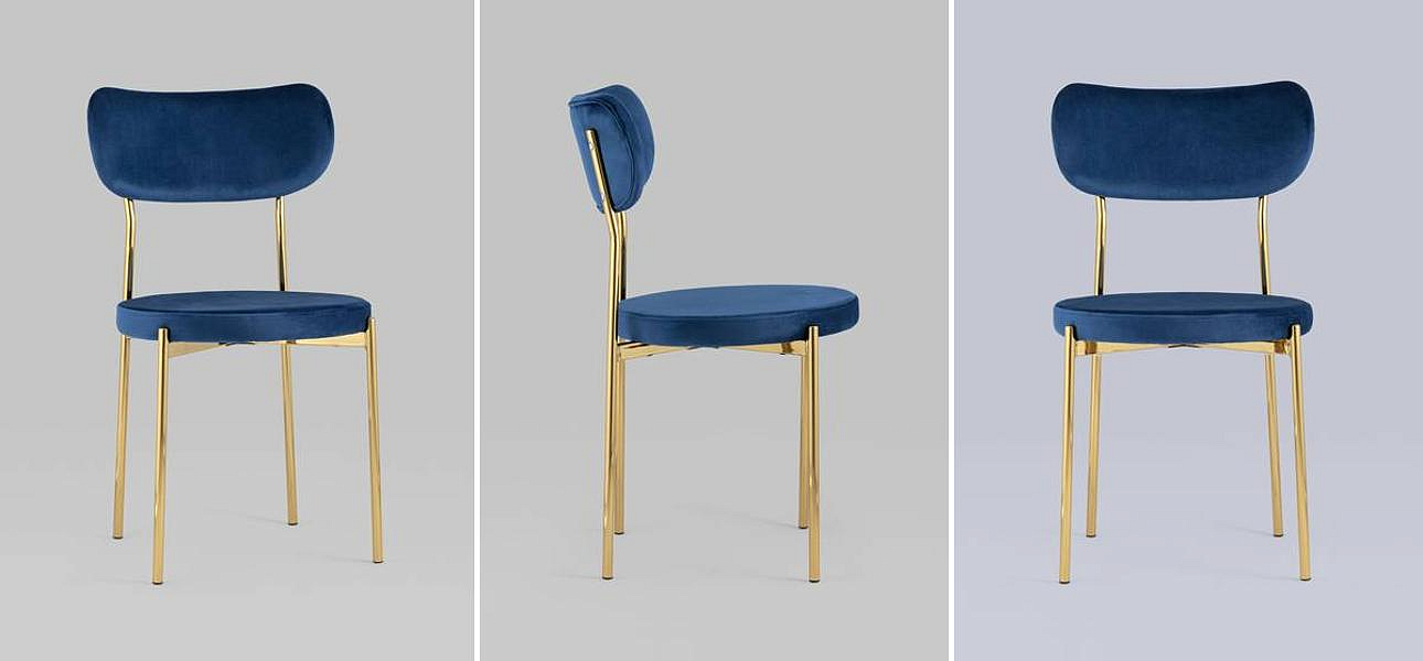 Стул Alfie Chair Золотые ножки Синий Велюр Стул Alfie Chair Золотые ножки Синий Велюр - Loft-Concept в Саратове