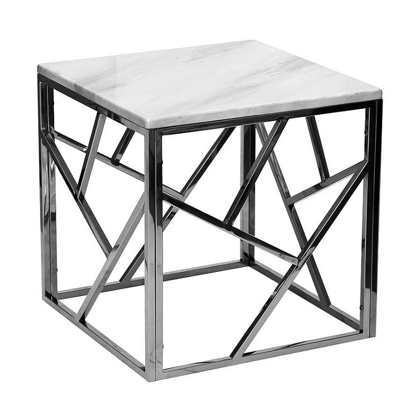 Приставной стол Serene Furnishing Chrome Marble Top Side Table Хром Белый в Саратове | Loft Concept 