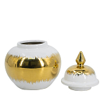 Ваза белая с крышкой и золотистыми фрагментами 24 см Chinoiserie Ceramics варинант исполнения - 2 | Loft Concept в Саратове