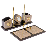 Настольный письменный набор из бежевого мрамора с часами Marble Accessory варинант исполнения - 2 | Loft Concept в Саратове