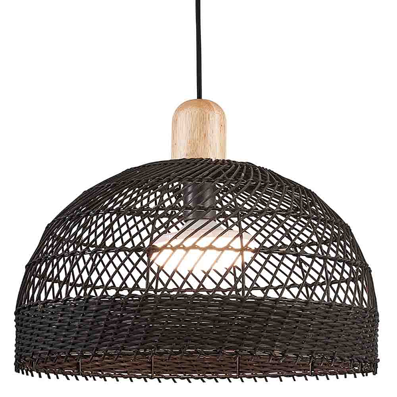 Подвесной светильник с округлым абажуром из черного ротанга Wicker Furniture Черный Древесина Подвесной светильник с округлым абажуром из черного ротанга Wicker Furniture Черный Древесина в Саратове | Loft Concept