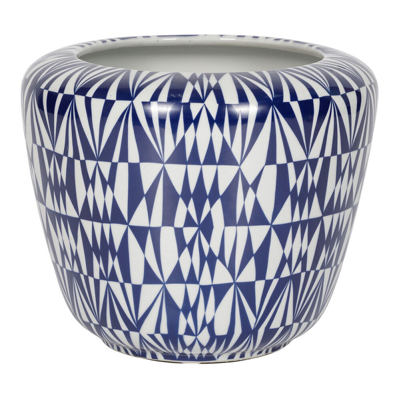 Кашпо с орнаментом в сочетании белого и синего цвета Artistic Flowerpot Синий Белый в Саратове | Loft Concept 