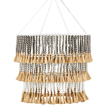 Люстра трехъярусная с декором из круглых деревянных бусин с кисточками Gray Brown Wooden Beads Chandelier варинант исполнения - 3 | Loft Concept в Саратове