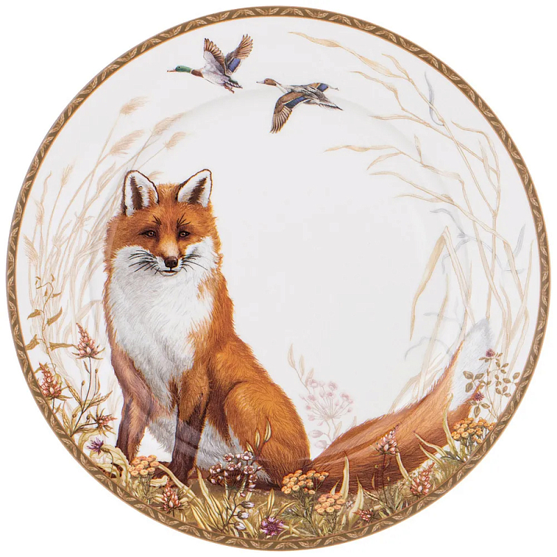 Тарелка закусочная из фарфора с изображением лисы Hunting Porcelain Collection Белый Коричневый Мульти Тарелка закусочная из фарфора с изображением лисы Hunting Porcelain Collection Белый Коричневый Мульти в Саратове | Loft Concept