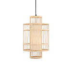 Подвесной светильник из деревянных прутьев с плафоном из натуральной ткани Light Inside the Cell варинант исполнения - 2 | Loft Concept в Саратове