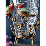 Ваза стеклянная прозрачная с бронзовым основанием в виде ветвей и фарфоровыми птичками Eden Garden варинант исполнения - 5 | Loft Concept в Саратове