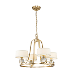 Люстра цвета латунь с 4-мя тканевыми абажурами и стеклянными шарами Quoizel варинант исполнения - 2 | Loft Concept в Саратове