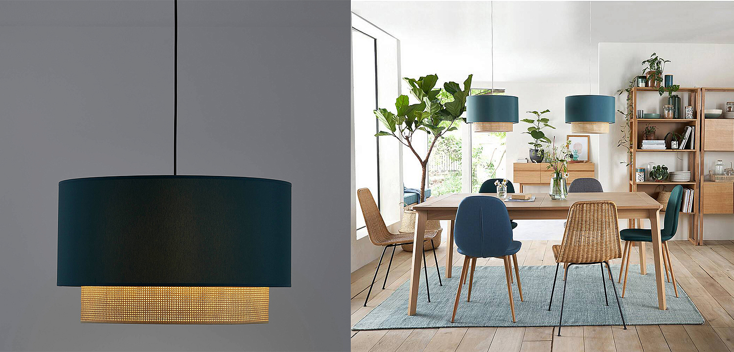 Подвесной светильник Ottar Wicker Turquoise lampshade Подвесной светильник Ottar Wicker Turquoise lampshade - Loft-Concept в Саратове