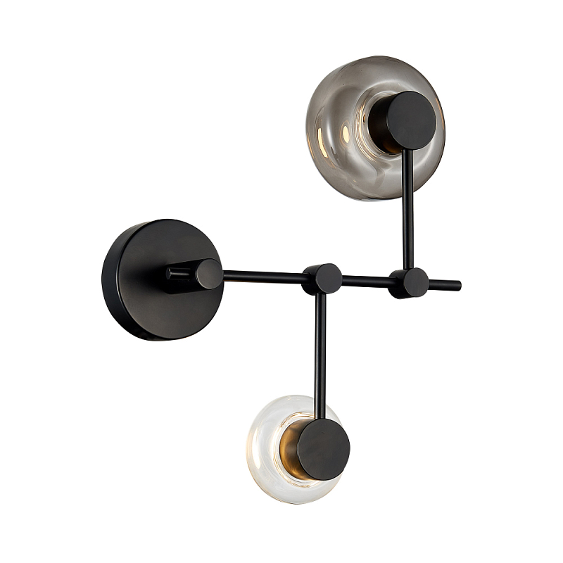 Бра с 2-мя плафонами разного диаметра и цвета Polyhedron Дымчатый (Smoke) Прозрачный Черный в Саратове | Loft Concept 