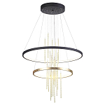 Люстра подвесная с 2-мя круглыми подвесами в черном и золотистом цвете и вертикальными подвесками Ring Horizontal варинант исполнения - 2 | Loft Concept в Саратове