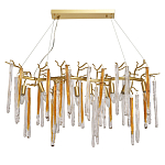 Люстра линейная золотого цвета с декоративными ветвями и длинными стеклянными подвесками в форме сосулек Droplet Chandelier варинант исполнения - 1 | Loft Concept в Саратове