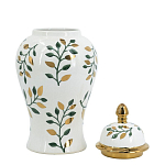 Ваза белая с крышкой с рисунком зеленых и золотых листьев 40 см Chinoiserie Ceramics варинант исполнения - 2 | Loft Concept в Саратове