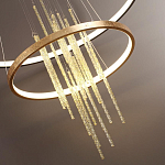 Люстра подвесная с 2-мя круглыми подвесами в черном и золотистом цвете и вертикальными подвесками Ring Horizontal варинант исполнения - 3 | Loft Concept в Саратове