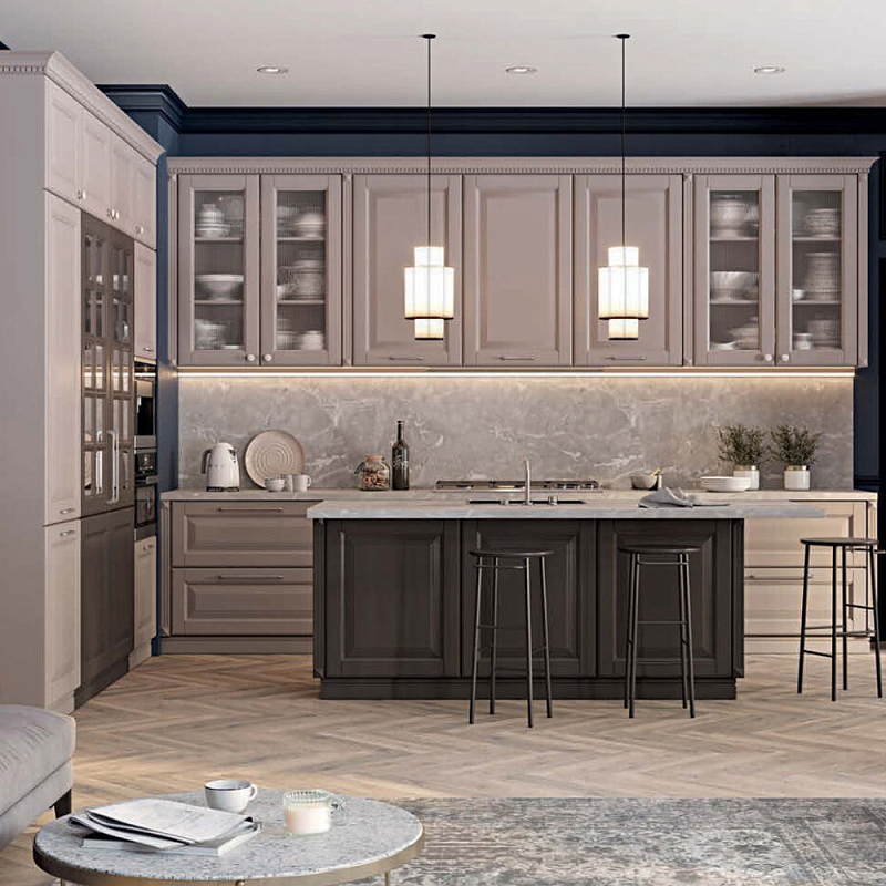 Угловая кухня с островом из массива дерева Amaline Kitchen Set Бежевый Коричневый в Саратове | Loft Concept 