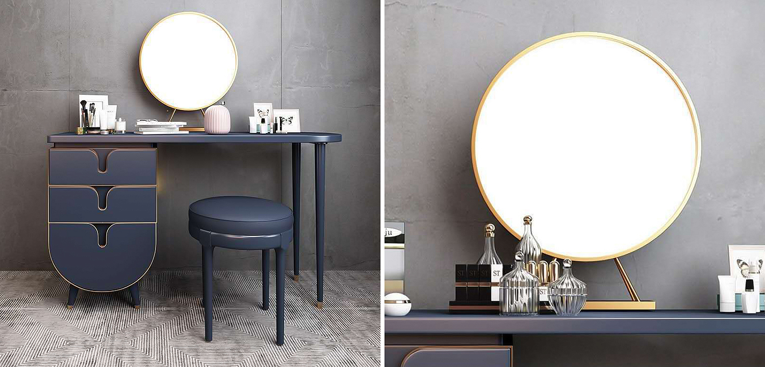 Комплект из туалетного стола, зеркала и пуфа Conna Dressing Table Blue Комплект из туалетного стола, зеркала и пуфа Conna Dressing Table Blue - Loft-Concept в Саратове