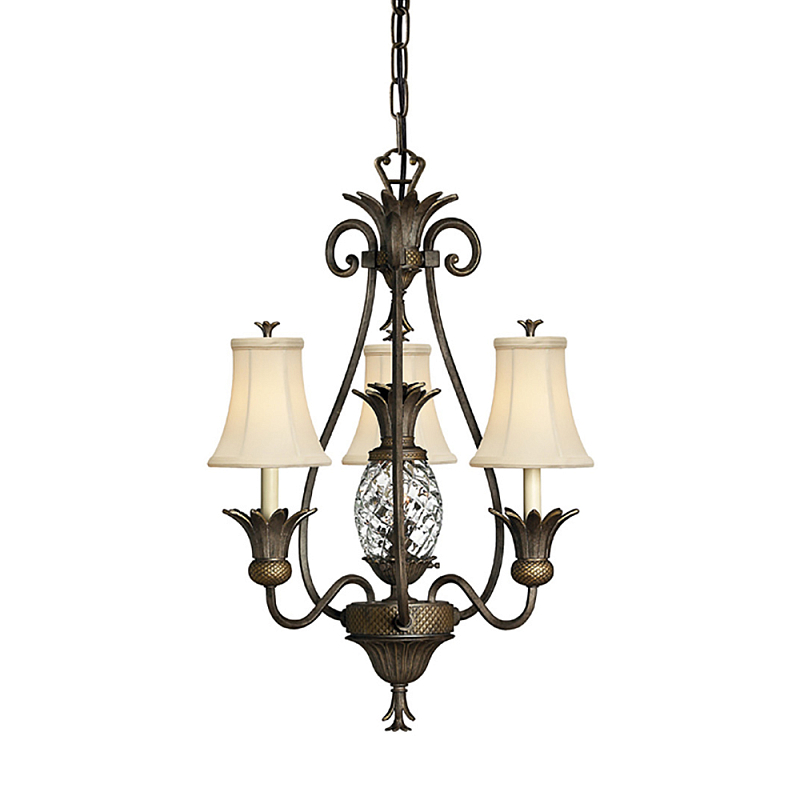 Люстра бронзового цвета с 3-мя кремовыми текстильными абажурами Hinkley Бронза Белый Бежевый в Саратове | Loft Concept 