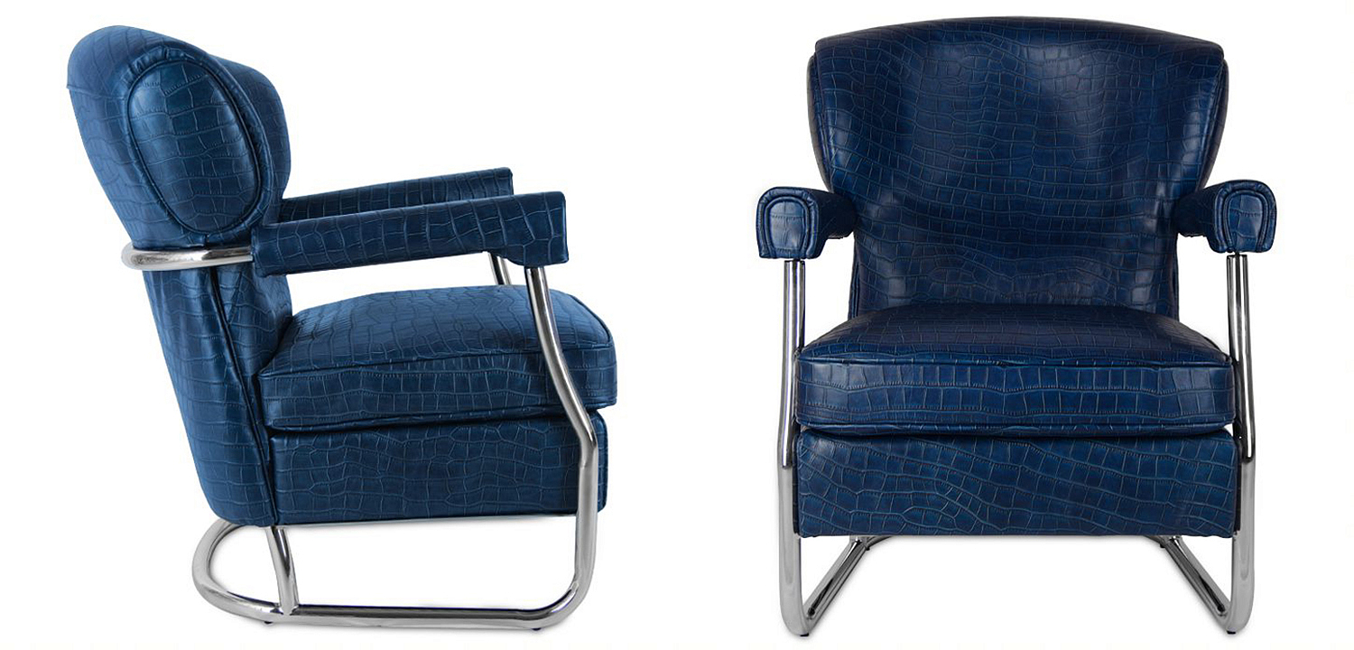 Кресло Eggert Armchair blue leather Кресло Eggert Armchair blue leather - Loft-Concept в Саратове