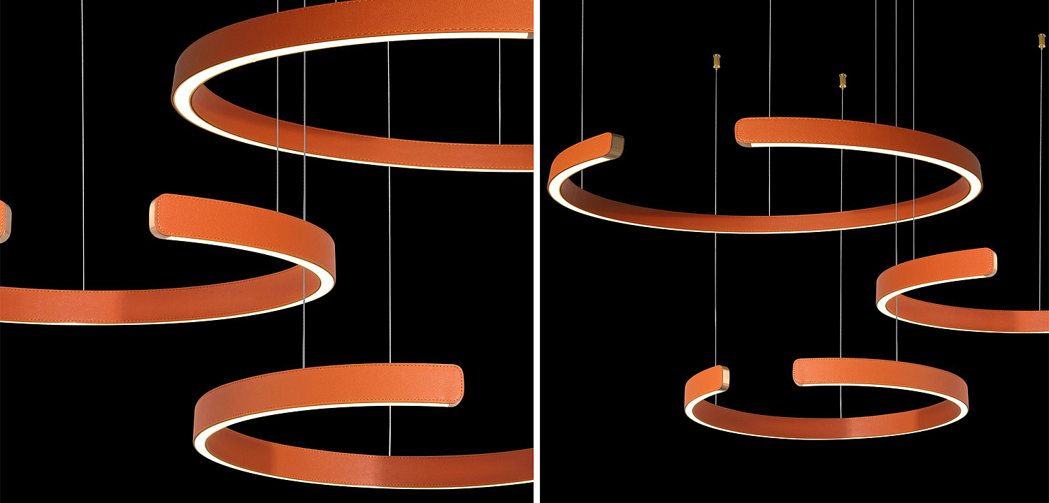 Люстра Half Ring 3 orange leather Люстра Half Ring 3 orange leather - Loft-Concept в Саратове
