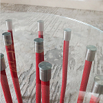 Дизайнерский журнальный стол с круглой прозрачной столешницей и основанием в виде красных металлических тросов Wires варинант исполнения - 5 | Loft Concept в Саратове