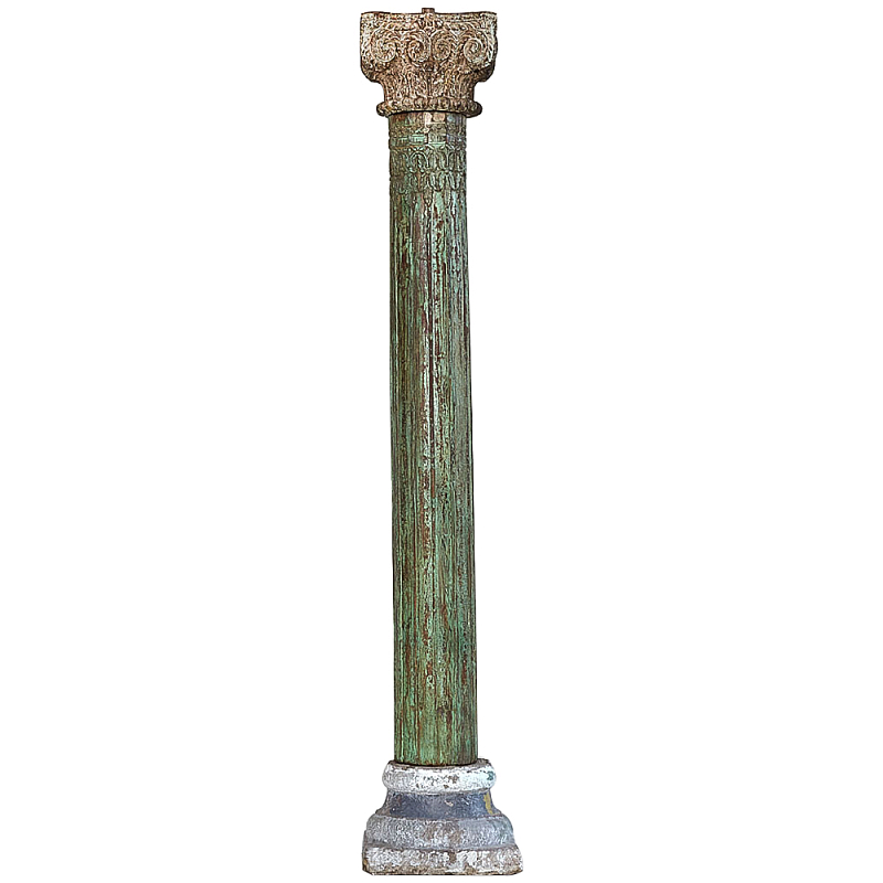 Антикварная колонна из тикового дерева Surat Antique Column Green Античный зеленый Коричневый винтаж Серый Антикварная колонна из тикового дерева Surat Antique Column Green Античный зеленый Коричневый винтаж Серый в Саратове | Loft Concept