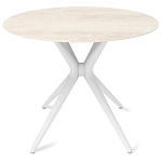 Стол обеденный с круглой столешницей из керамики на четырех белых ножках Sand Ceramics варинант исполнения - 1 | Loft Concept в Саратове