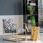 Кресло с металлическим золотистым каркасом и мягкой обивкой с чёрно-белым принтом зебры Wild animals варинант исполнения - 5 | Loft Concept в Саратове