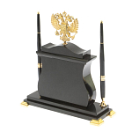 Часы настольные с Гербом России и 2-мя шариковыми ручками в комплекте Stone Clock варинант исполнения - 3 | Loft Concept в Саратове