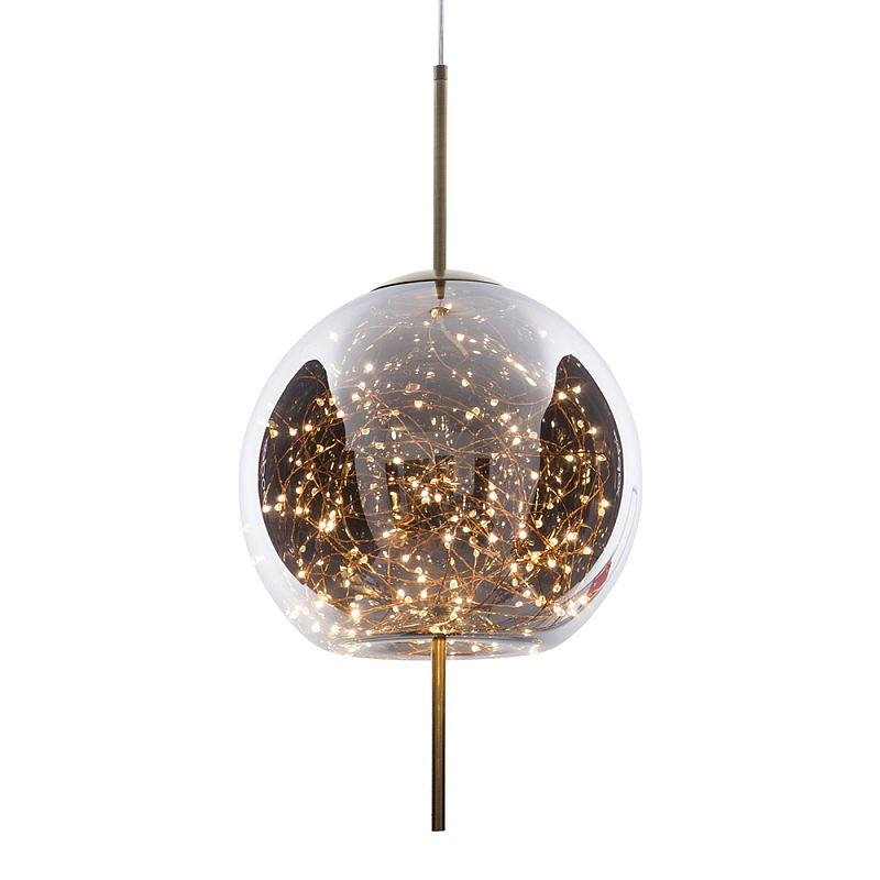 Подвесной светильник с гирляндой внутри круглого стеклянного плафона Garland Glass Hanging Lamp Латунь Дымчатый (Smoke) Подвесной светильник с гирляндой внутри круглого стеклянного плафона Garland Glass Hanging Lamp Латунь Дымчатый (Smoke) в Саратове | Loft Concept