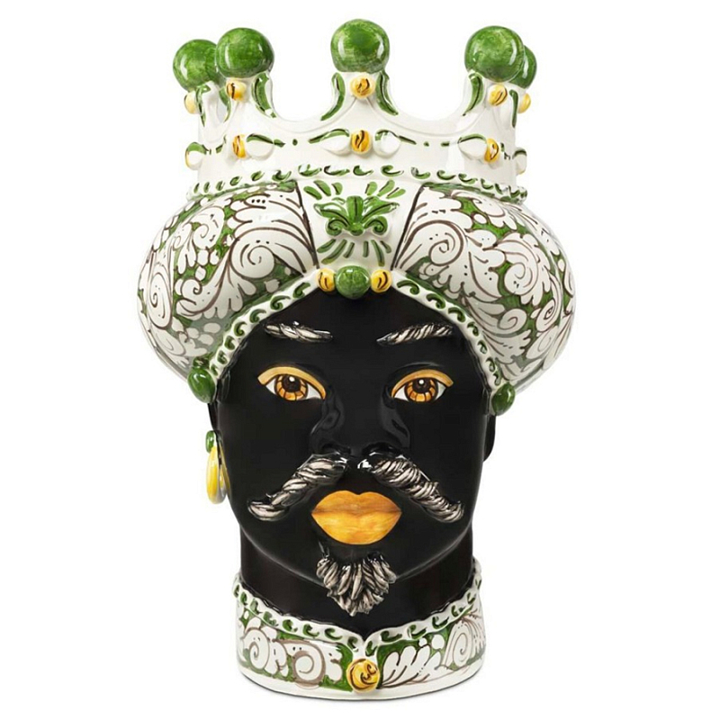 Ваза Vase Moro Man Ornate Dark Green Черный Зеленый Белый в Саратове | Loft Concept 