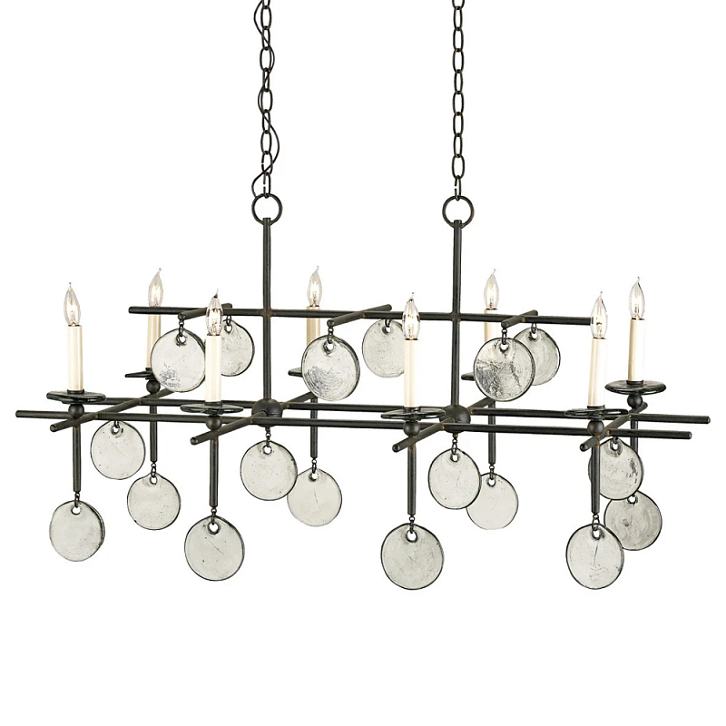 Люстра линейная черная с круглыми прозрачными подвесками Horizontal Rectangular Chandelier Черный Прозрачный Люстра линейная черная с круглыми прозрачными подвесками Horizontal Rectangular Chandelier Черный Прозрачный в Саратове | Loft Concept