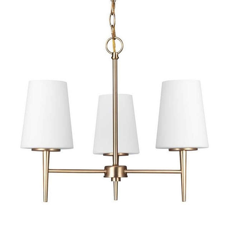 Люстра в цвете латунь с 3-мя белыми конусными плафонами Generation Lighting Латунь Белый в Саратове | Loft Concept 