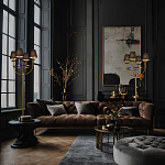 Настольная лампа на металлическом основании бронзового цвета с 4-мя черными конусовидными абажурами Dignity варинант исполнения - 5 | Loft Concept в Саратове