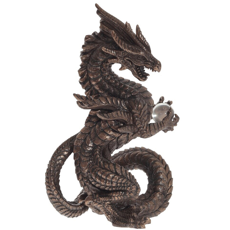 Декоративная статуэтка Дракон Dark Bronze Dragon Holding Sphere Statuette Коричневый Темная бронза в Саратове | Loft Concept 