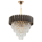 Люстра из черного металла с многоярусными подвесками из прозрачного хрусталя на золотой цепи Empire Black Chandelier Crystal варинант исполнения - 2 | Loft Concept в Саратове