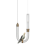 Подвесной светильник с декоративной фигуркой птицы на прозрачной изогнутой трубке Ganthea варинант исполнения - 1 | Loft Concept в Саратове