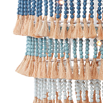 Люстра трехъярусная с декором из круглых деревянных бусин с кисточками Blue Wooden Beads Chandelier варинант исполнения - 2 | Loft Concept в Саратове