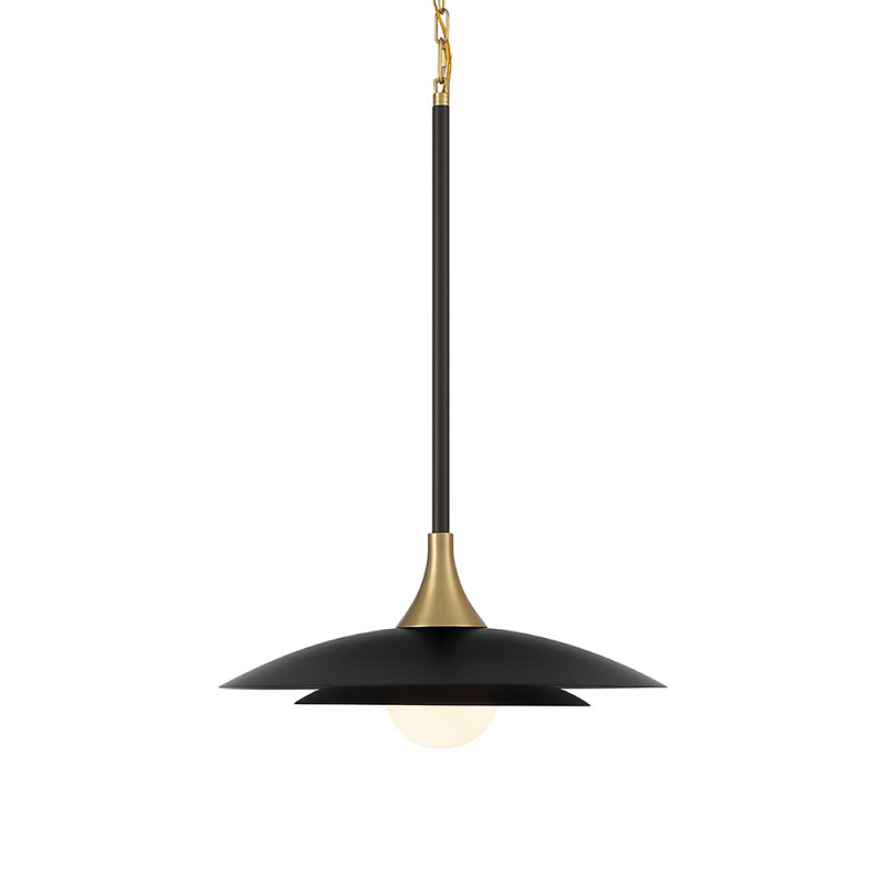 Подвесной светильник с плафоном в форме плоского купола и белой шарообразной лампой Eurofase Черный Белый Золотой в Саратове | Loft Concept 