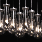 Люстра с 9-ю прозрачными плафонами из стекла в форме капли на прямоугольном потолочном основании цвета хром Lucid Rain  варинант исполнения - 5 | Loft Concept в Саратове