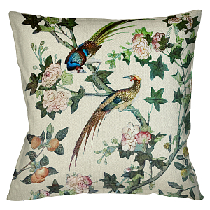 Подушка декоративная с изображением птицы в саду Beige Chinoiserie Birds in the Rose Garden Cushion