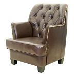 Кресло кожаное c мягкими подлокотниками на 4-х деревянных ножках из массива березы Joseph Armchair brown варинант исполнения - 2 | Loft Concept в Саратове