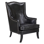 Кресло из натуральной кожи на 4-х деревянных ножках из массива бука Daniel Leather Armchair black варинант исполнения - 1 | Loft Concept в Саратове