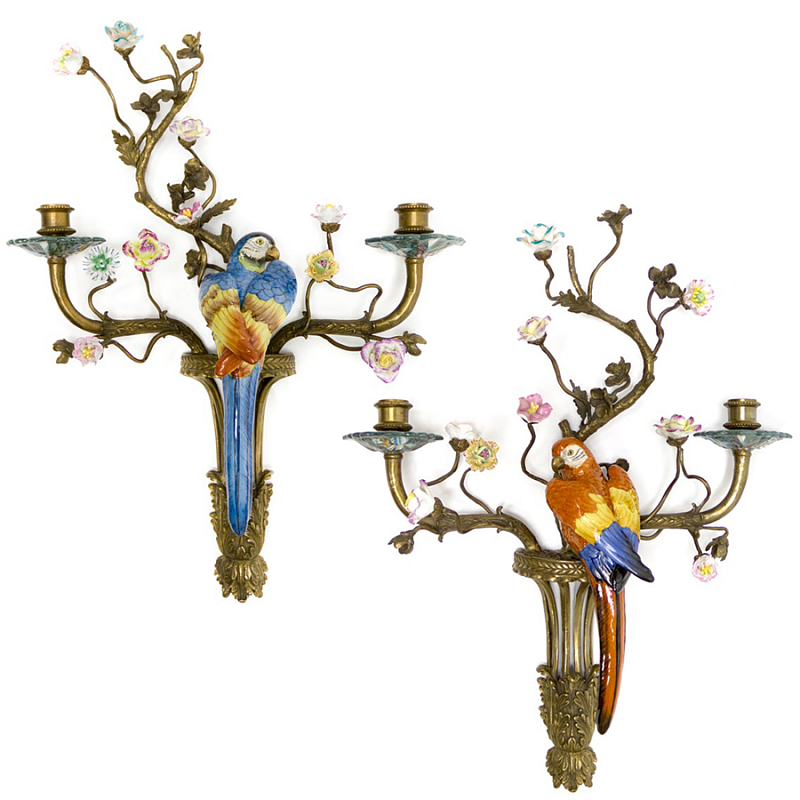 Подсвечник Candlestick Colored Parrots Бронза Синий Красный в Саратове | Loft Concept 
