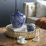 Ваза округлой формы с синей росписью и цветочным узором Blue & White Ornament варинант исполнения - 7 | Loft Concept в Саратове