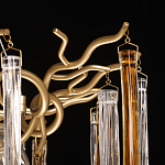 Люстра линейная золотого цвета с декоративными ветвями и длинными стеклянными подвесками в форме сосулек Droplet Chandelier варинант исполнения - 6 | Loft Concept в Саратове