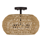 Потолочный светильник с плафоном из плетеного джута и черным каркасом Quoizel варинант исполнения - 2 | Loft Concept в Саратове