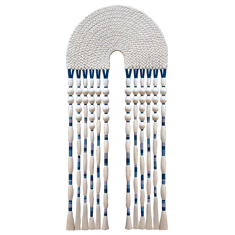 Настенное украшение из нитей Корона с кисточками Crown Wall Hanging Молочный Синий в Саратове | Loft Concept 