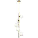 Подвесной светильник с 5-ю сферическими плафонами из матового стекла Pearls Suspension Brass Tube Hanging Lamp варинант исполнения - 2 | Loft Concept в Саратове