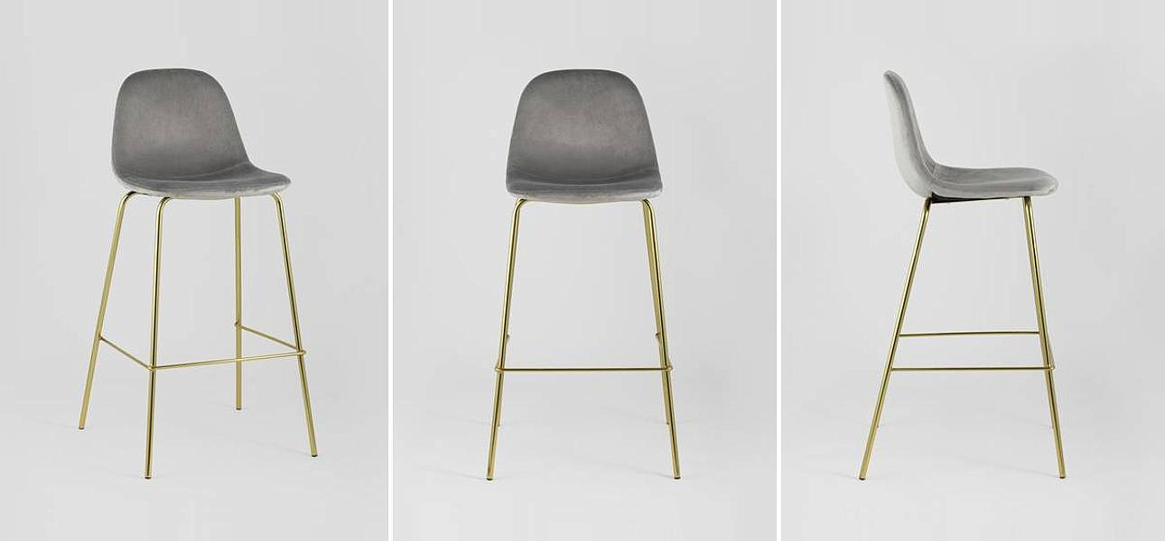 Барный Стул Archie Chair Серый Велюр Барный Стул Archie Chair Серый Велюр - Loft-Concept в Саратове