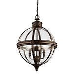 Подвесной светильник бронзового цвета с прозрачным стеклянным плафоном в форме шара в индустриальном стиле на цепи 4 лампы Feiss варинант исполнения - 1 | Loft Concept в Саратове